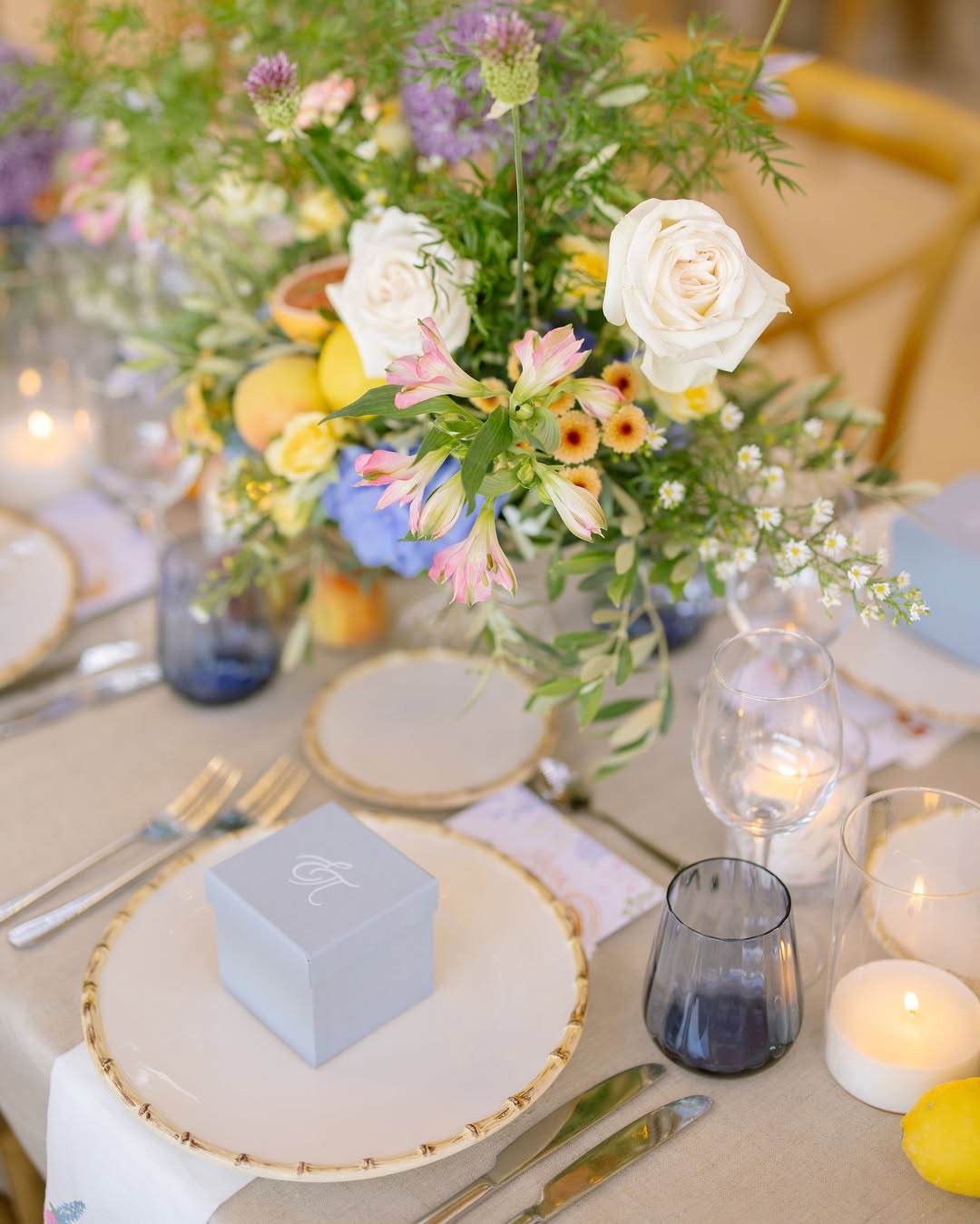 Wedding reception table with floral decorations at SeaRocks