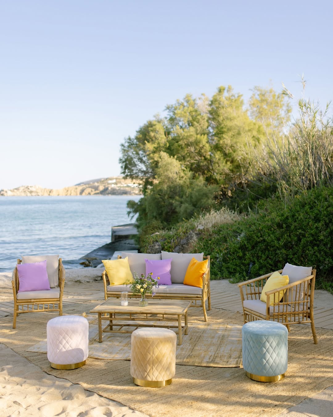 Seaside dining setup for celebration at SeaRocks Paros